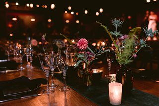 wedding reception dinner tables with flowers
