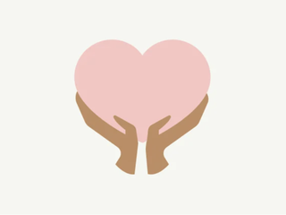 A cartoon graphic showing two hands holding up a heart