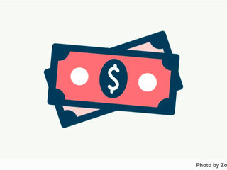 A cartoon graphic of dollar bills