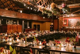 wedding reception dinner tables in candlelight